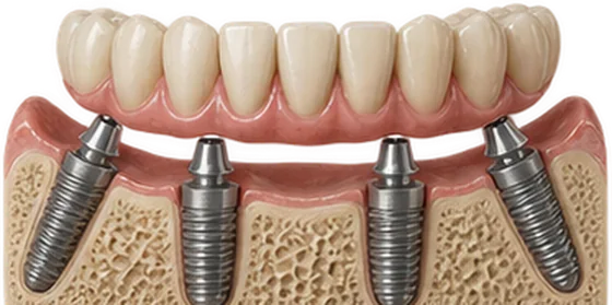 Prótese fixa de arcada completa apoiada em quatro implantes dentro do osso